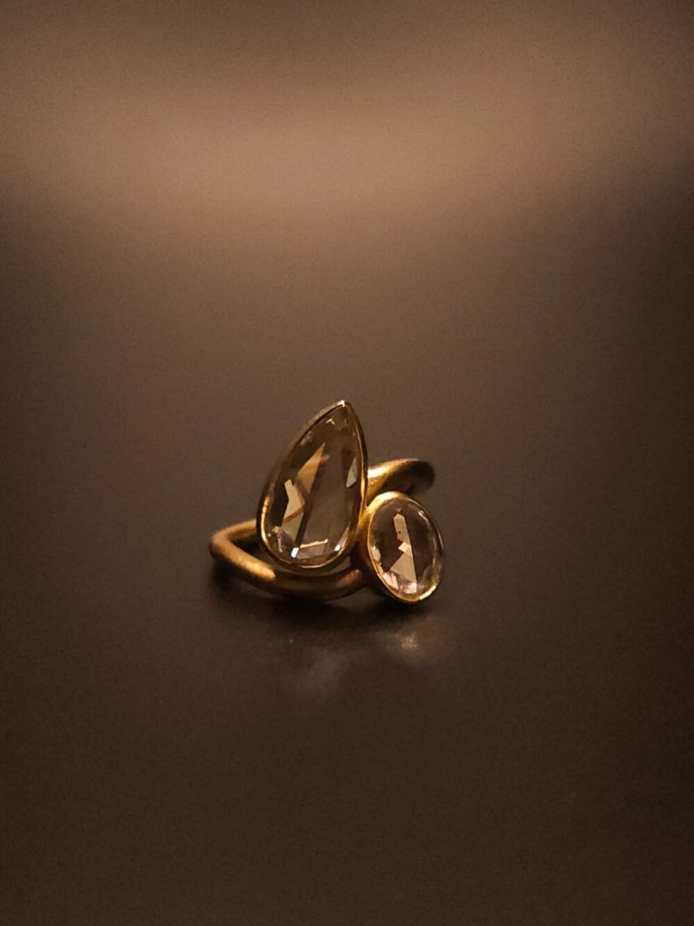One-of-a-Kind 1.80 CTW Rose-Cut Diamond Ring in 14K Yellow Gold — Pear & Oval Tw